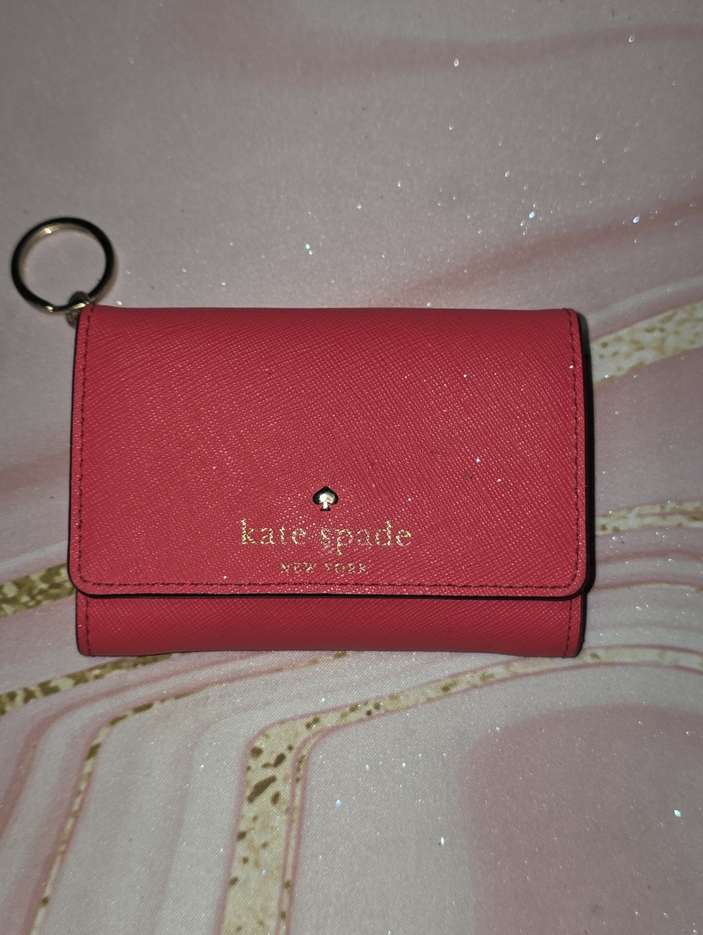 kate spade bright pink compact wallet with key ring